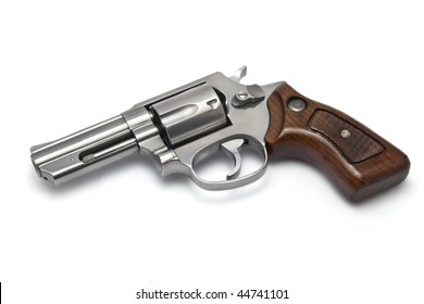 Silver Revolver On White Background