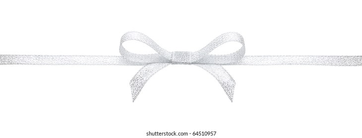 Silver ribbon and bow against white background