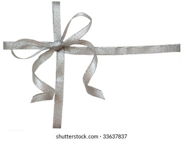 Silver Ribbon With Bow Isolated