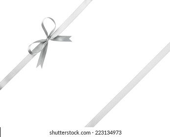 silver ribbon with bow for packaging, isolated on white