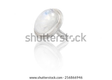 Silver ring with moonstone isolated on white background