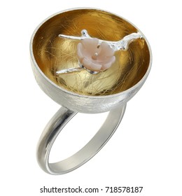 Silver ring on white background