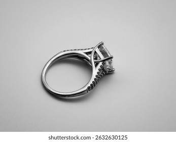 Silver ring with a stone Close-up on white background.