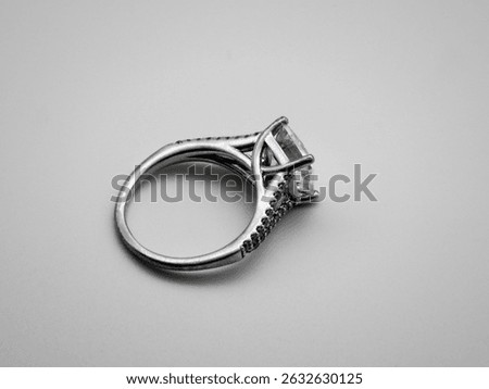 Silver ring with a stone Close-up on white background.