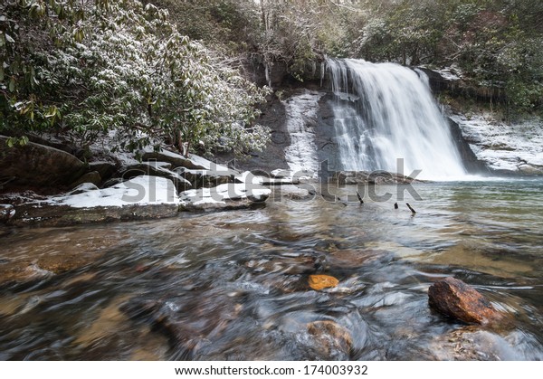 Silver Run Falls\
Winter Snow Waterfall along the Blue Ridge Escarpment in Western\
North Carolina near\
Cashiers