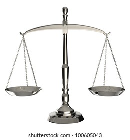 Silver scales of justice isolated on white background with clipping path. - Shutterstock ID 100605043