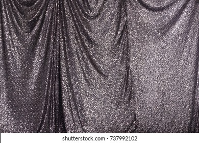 Silver Sequin Drape Hang On Wall As Curtain And Backdrop Reflect And Shinny, Wallpaper Background Texture Detail