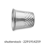 Silver sewing thimble isolated on white, top view