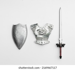 Silver Shield And Sword Isolated On White Background