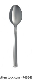 Silver Shiny Table Spoon Over White Top View