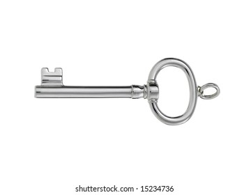 Silver Skeleton Key On White