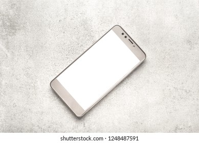 Silver smartphone or tablet with white screen, wireless communication concept