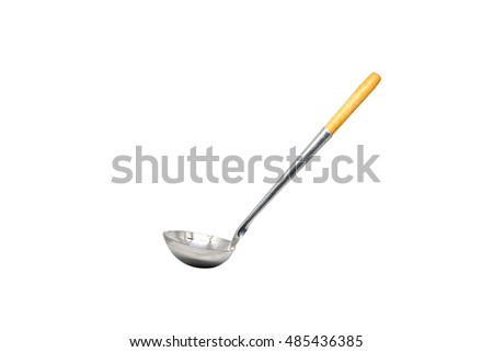 silver soup ladle on white background