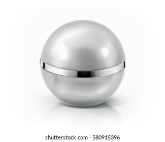 Silver Sphere Cosmetic Jar On White Background