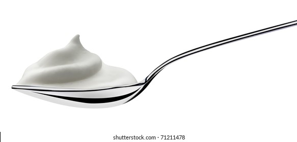 Silver Spoon Filled With Yogurt Cream