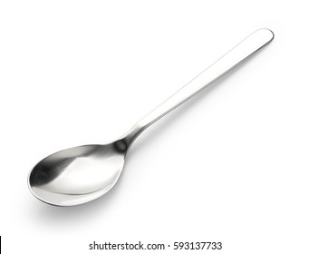 silver spoon isolated on white background - Shutterstock ID 593137733