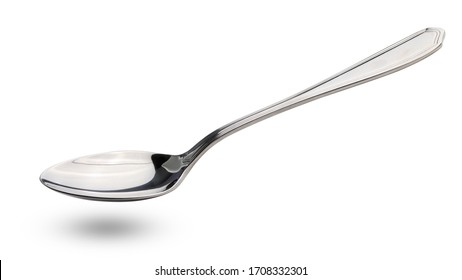 Silver spoon photo stacking side view  isolated on white background. This has clipping path.