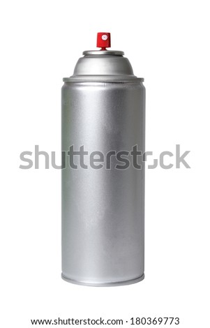 Silver spray can on white background