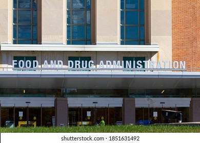 Silver Spring, MD, USA 11/10/2020: Close up view of the headquarters of US Food and Drug Administration (FDA). This federal agency approves medications, vaccines and food additives for human use.