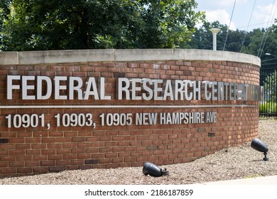 Silver Spring, MD, USA - June 25, 2022: Closeup Of The Entrance Sign Of The Federal Research Center At White Oak, A 3.9-million-square-foot Food And Drug Administration (FDA) Office And Lab Compound.