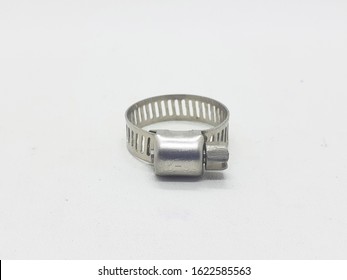 Silver Stainless Metallic Iron Grip for Water Pipeline Clamp in White Isolated White Background
