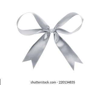 Silver Thin Ribbon Bow, Isolated On White