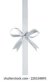 silver thin ribbon with bow, isolated on white