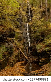 Silver Thread Falls cascade down the mountain in Dingmans Ferry Pennsylvania
