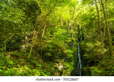Silver Thread Falls, the smaller waterfall at the Dingman's Falls site located at Delaware  Water Gap