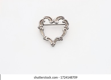 Silver Tone Ornate Heart Vintage Brooch