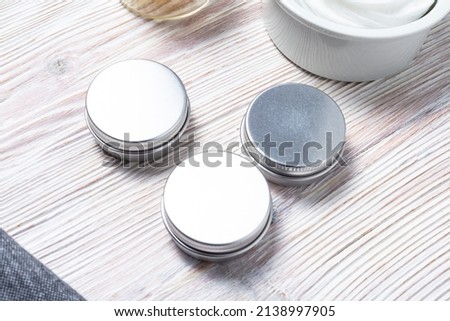 Silver toned, tin metal cases, boxes for gloss, cream, make up, 