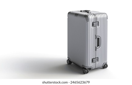 silver travel suitcase  isolated  white background copyspace travel concept