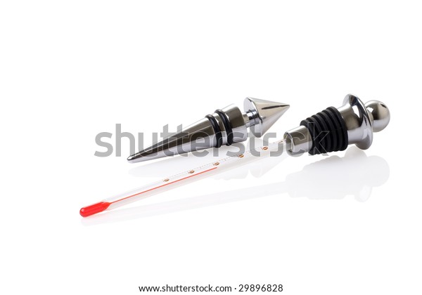 Silver Wine Bottle Stopper Thermometer Decorative Stock Photo