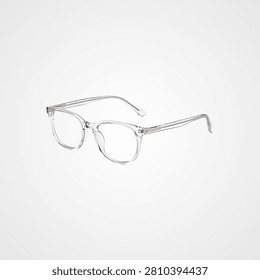 Silver wire-framed rectangular glasses with clear lenses on white background