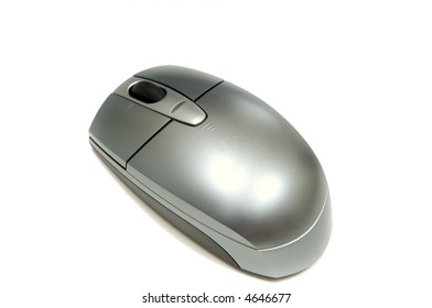 Silver wireless mouse on white backgound