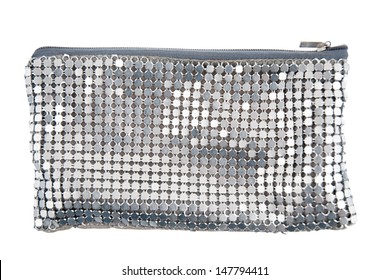 Silver Woman Purse On A White Background.