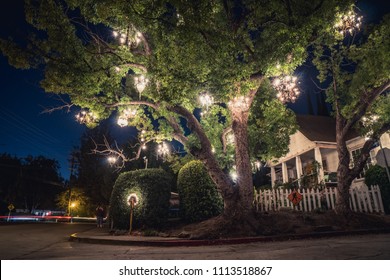 Silverlake, California / USA - July 21, 2017 - Night Photos Of The Silverlake Chandelier Tree House In Los Angeles, CA.