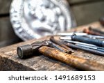 Silversmiths tools on the silver workplace