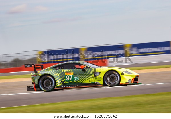 Silverstone Circuit,\
England, 29 Aug - 1 Sept 2019. Aston Martin Racing Vantage on\
track. WEC 4 Hours of\
Silverstone