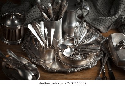 Silverware on an old background.