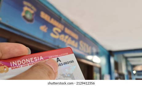 SIM is a driver's license card in Indonesia. SIM A for a  general regular car. SATPAS SIM, North Jakarta. 26 February 2022.
