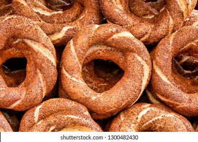Simit, a circular bread, typically encrusted with sesame seeds found across the cuisines of the former Ottoman Empire. 
