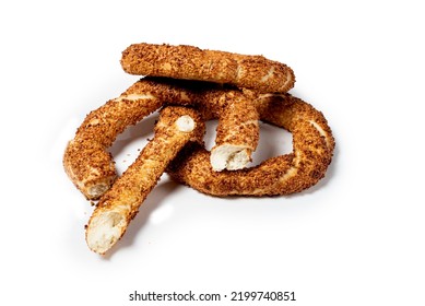 Simit, Traditional Turkish Bagel, Breakfast, On A White Background, No People