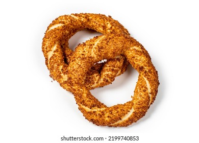 Simit, Traditional Turkish Bagel, Breakfast, On A White Background, No People