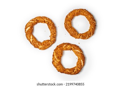 Simit, Traditional Turkish Bagel, Breakfast, On A White Background, No People