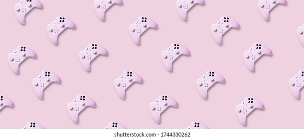 Simless pattern from white joyisticks on pink background. Top view