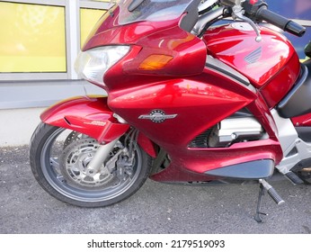 Simo, Finland - July 15 2022: Documentary Of Everyday Life And Place. Close Up Of Honda Motorbike.