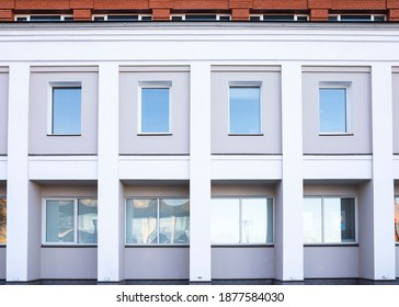 Simple Architecture Gray Facade Building Exterior Front View. 