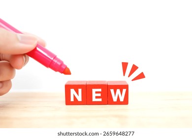 Simple background with new red blocks and copy space.