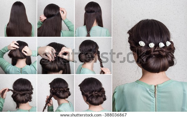 Simple Beautiful Hairdo Long Hair Flowers Stockfoto Jetzt